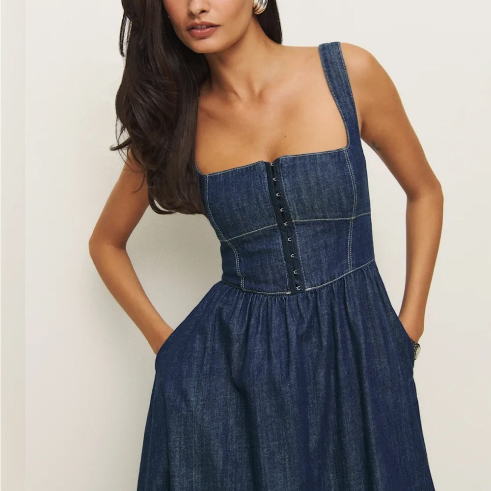 Reformation Tagliatelle Denim Midi Dress